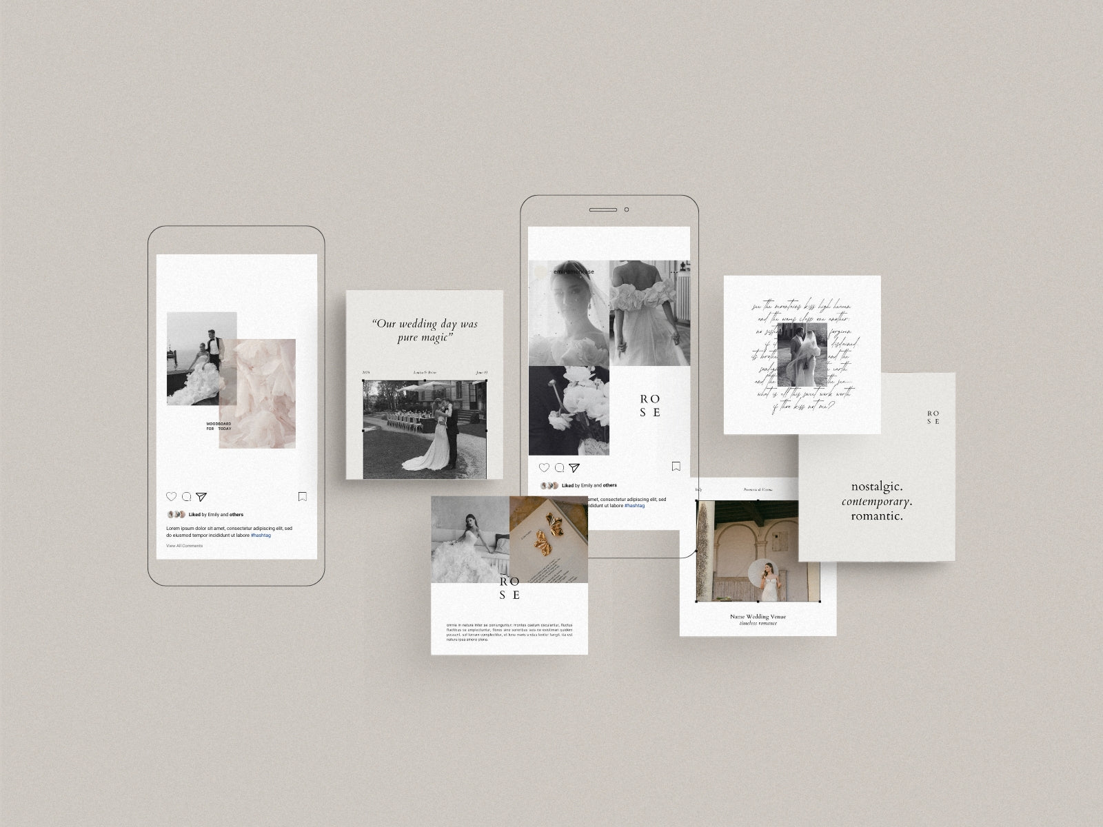 minimal clean modern elegant canva social media Instagram post template with carousels for wedding photographers by white tint design