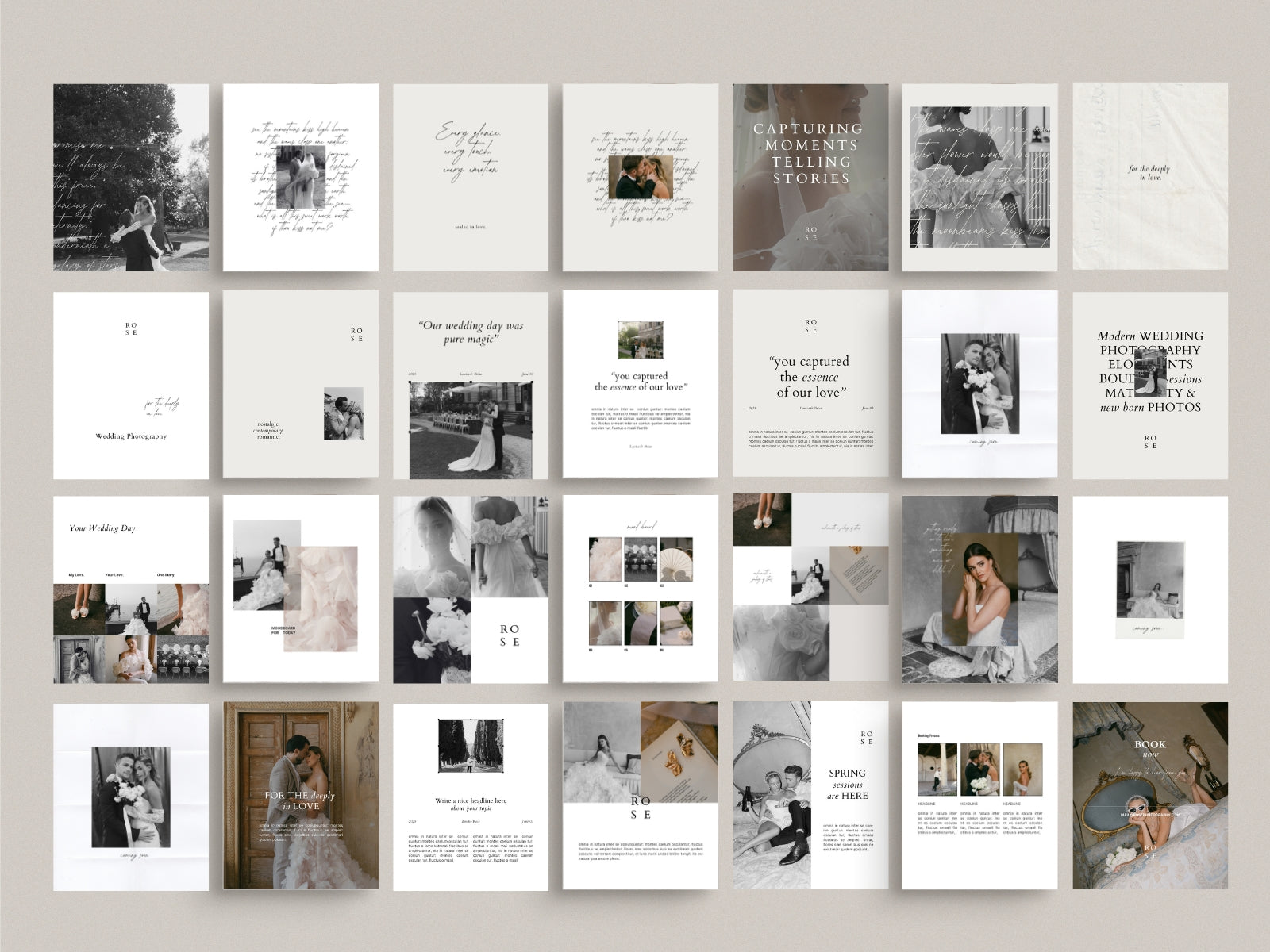 minimal clean modern elegant canva social media Instagram post template with carousels for wedding photographers by white tint design