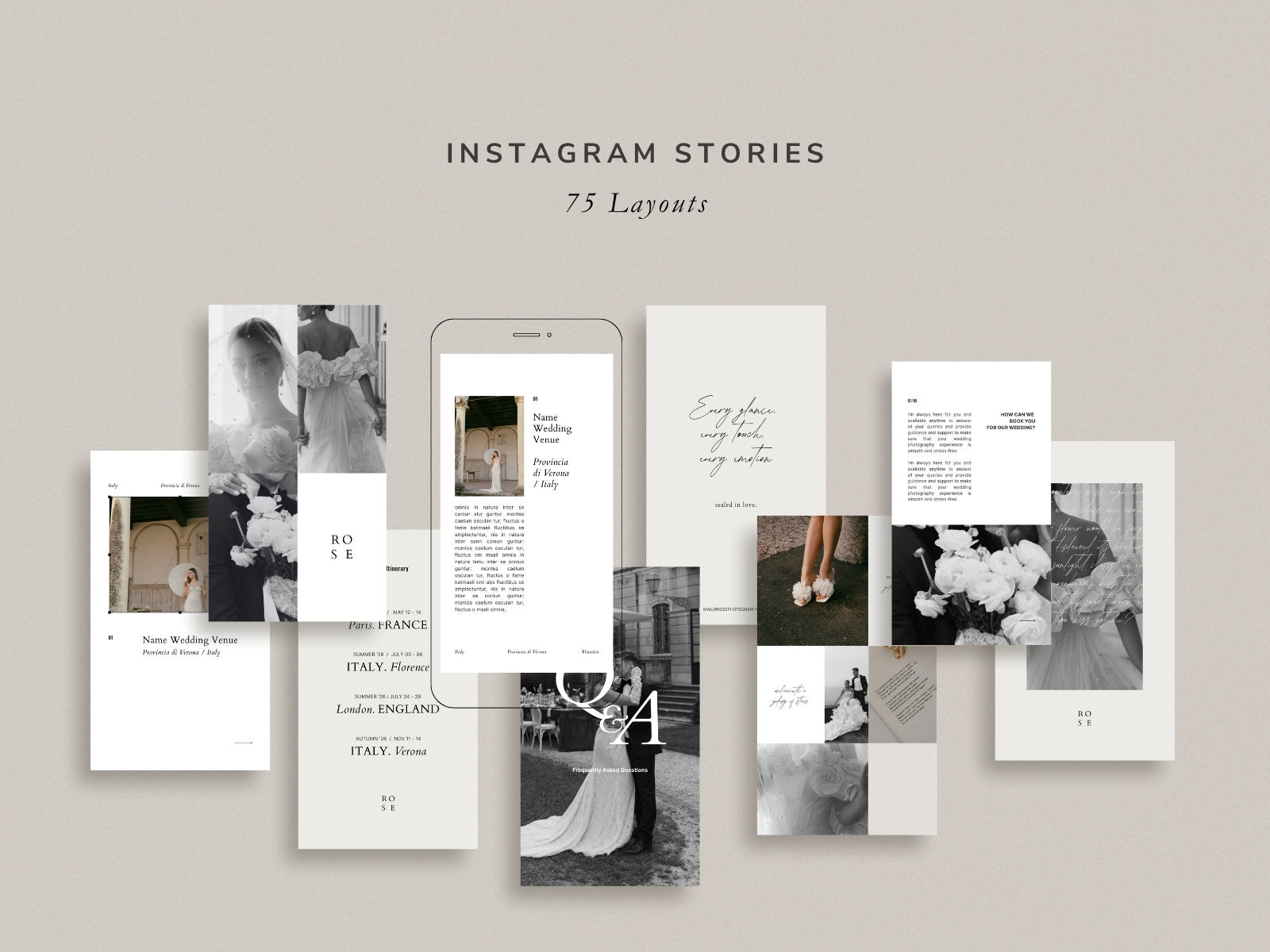 minimal modern aesthetic Canva wedding photography Instagram social media template, elegant clean Instagram stories, posts, carousel and highlight covers for wedding photographers, by white tint design