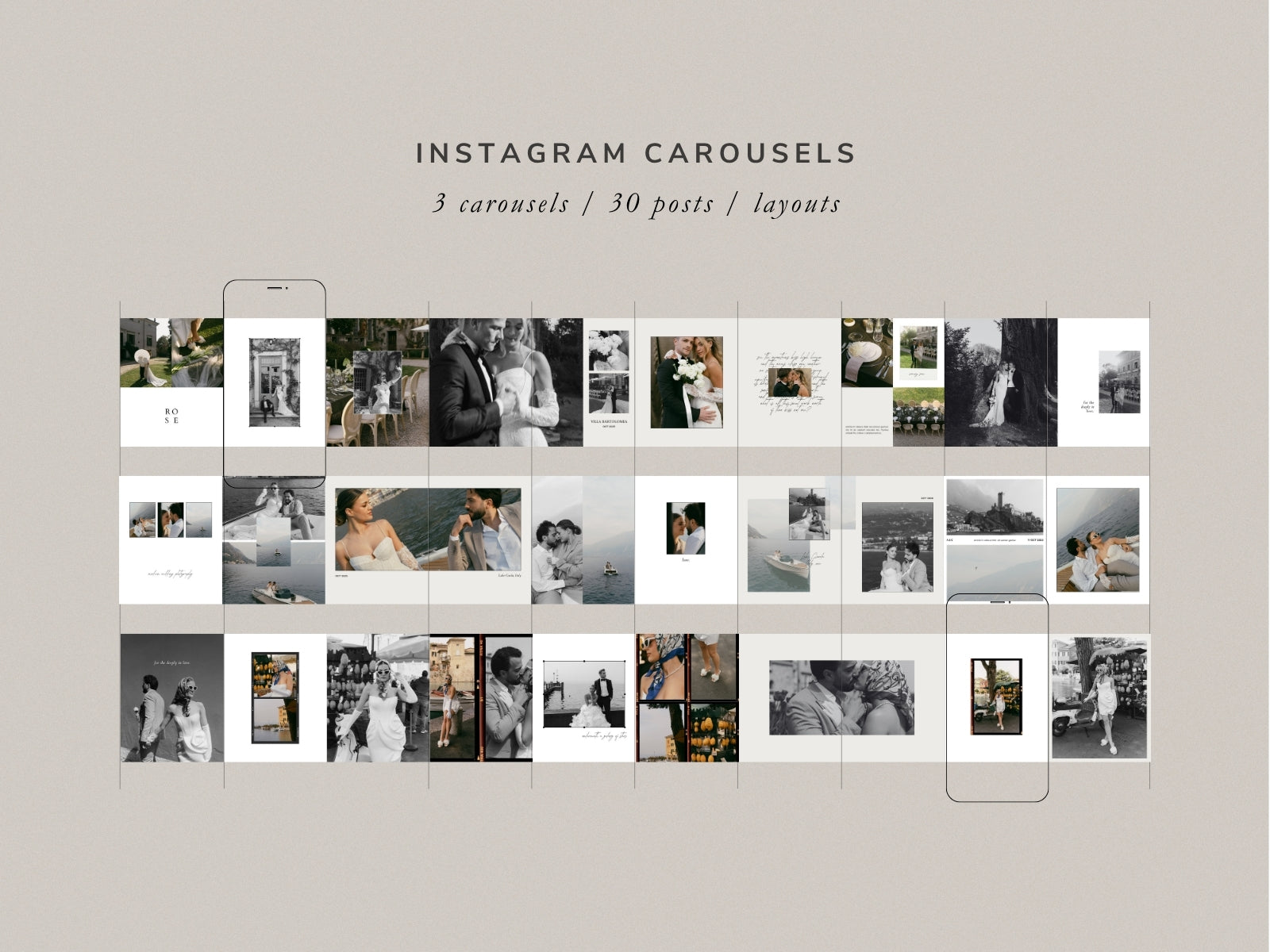 minimal modern aesthetic Canva wedding photography Instagram social media template, elegant clean Instagram stories, posts, carousel and highlight covers for wedding photographers, by white tint design