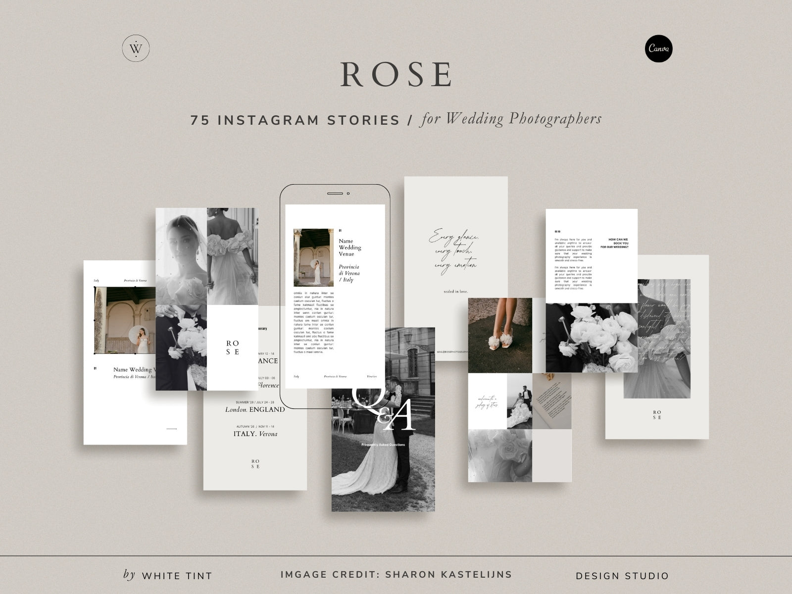 minimal modern aesthetic Canva wedding photography Instagram story template, elegant clean Instagram stories for wedding photographers, social media IG templates by white tint design
