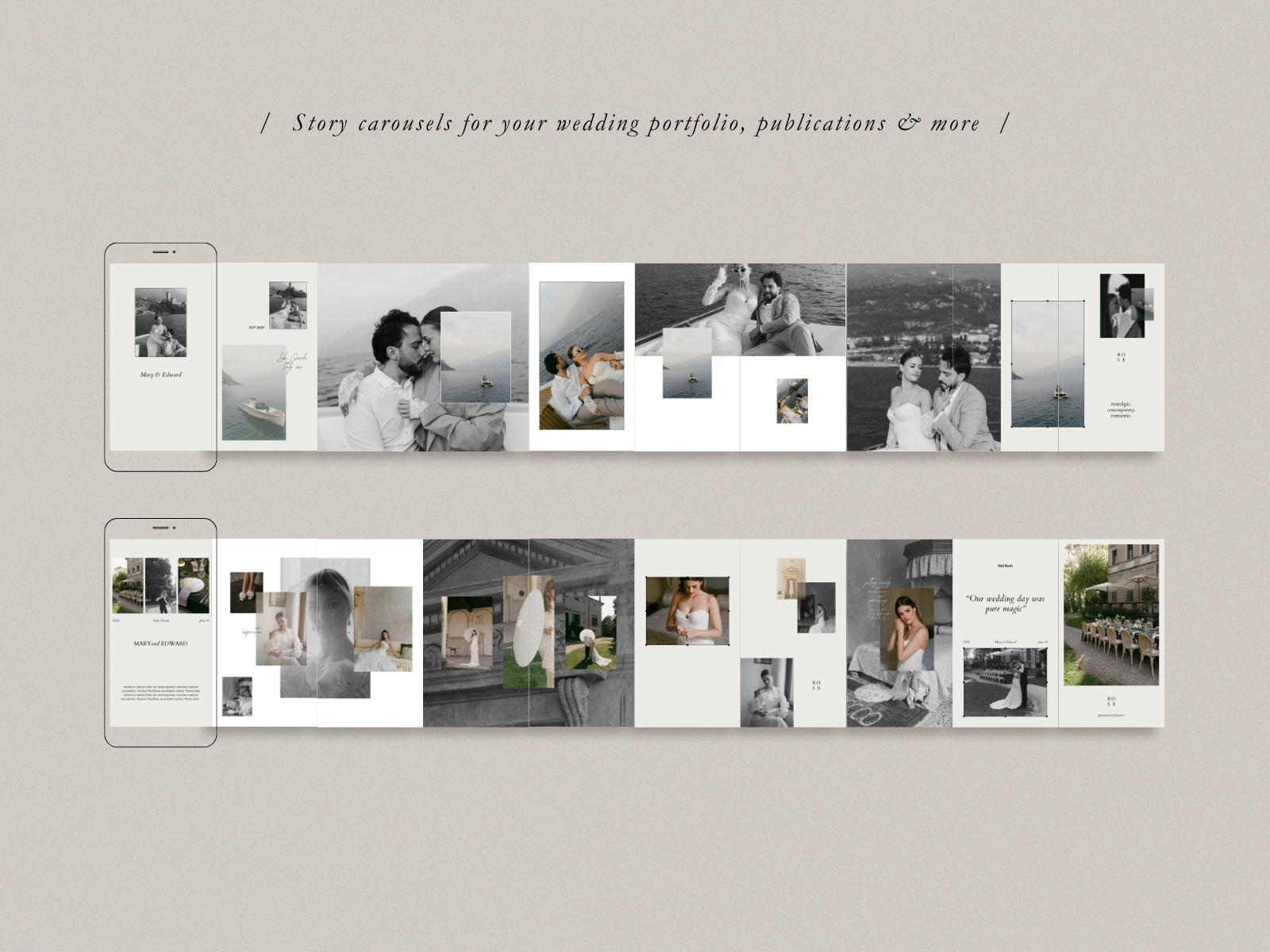 minimal modern aesthetic Canva wedding photography Instagram story template, elegant clean Instagram stories for wedding photographers, social media IG templates by white tint design
