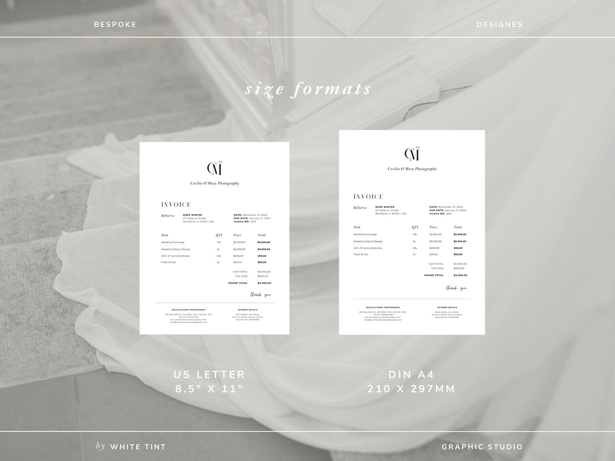 Photo Studio Invoice INVOICE TEMPLATE for Wedding Photographers | SERENE – WHITE TINT ...