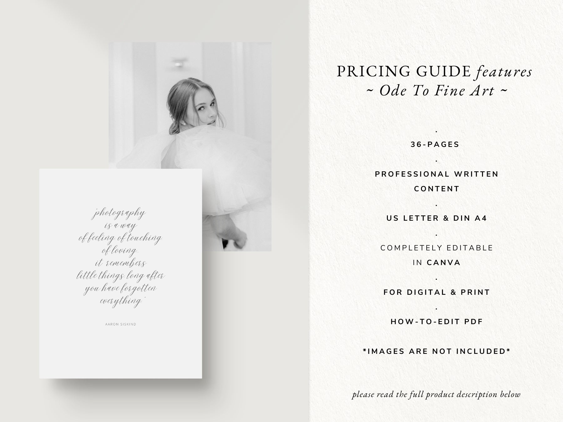 modern fine art wedding photography pricing guide canva template by white tint design
