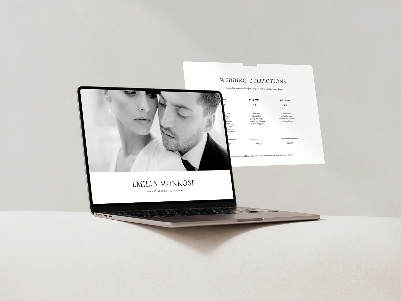 Modern Minimal Wedding Photography Pricing Guide Canva Template for Wedding Photographers, created by white tint design, collection modern romance