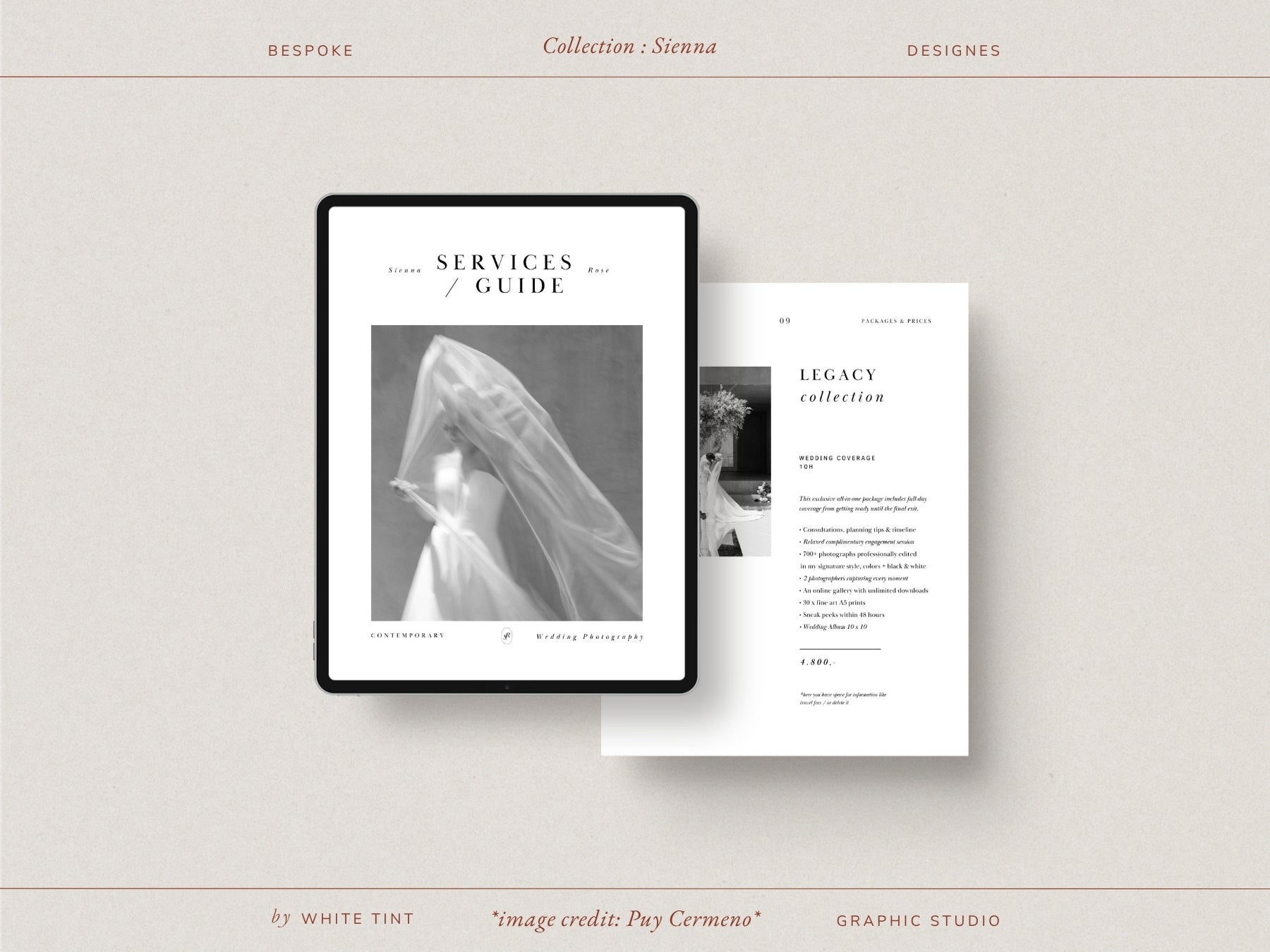 modern wedding photography pricing services canva template by white tint design