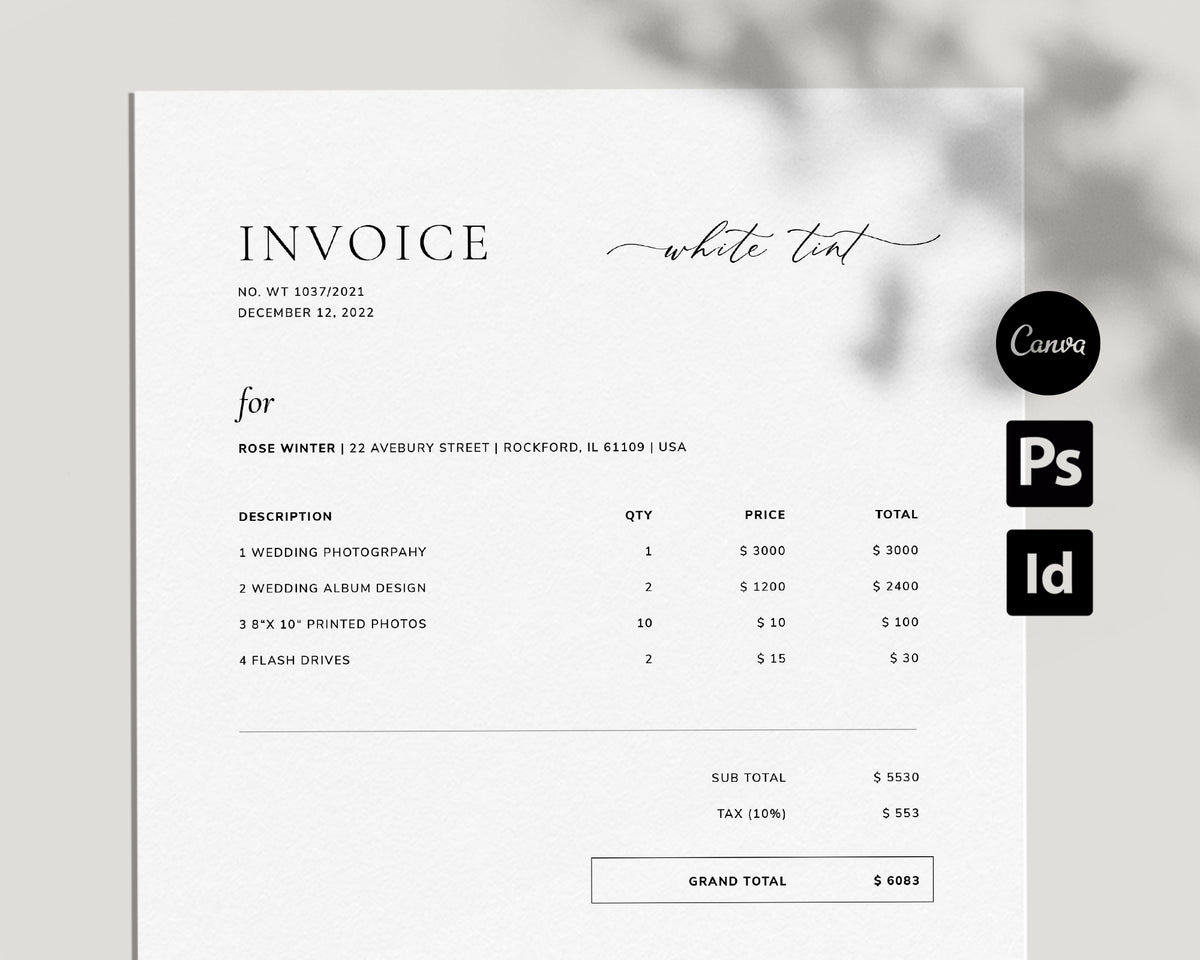 <i>canva</i><br>INVOICE TEMPLATE <br><i> moder romance</i>