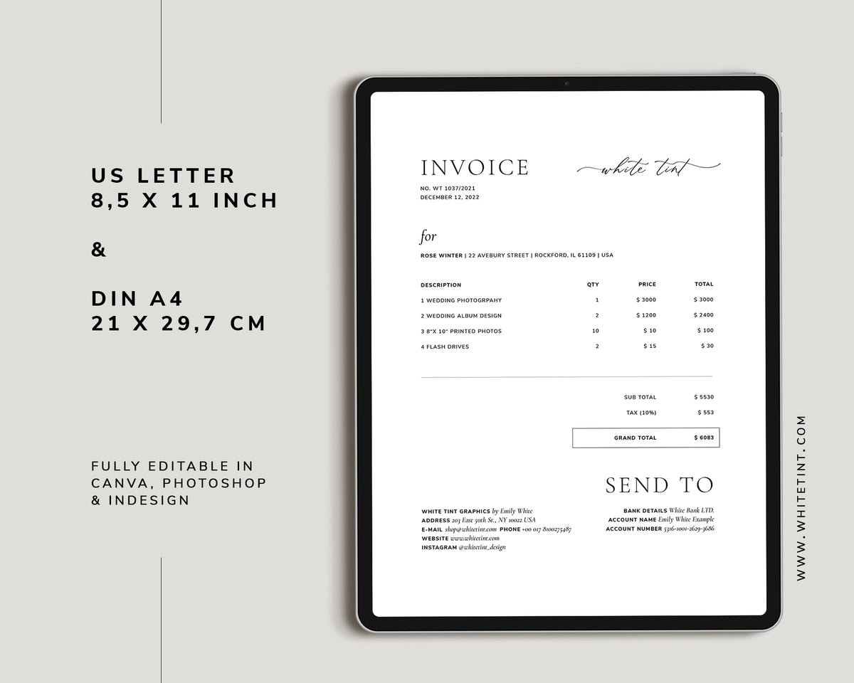 <i>canva</i><br>INVOICE TEMPLATE <br><i> moder romance</i>