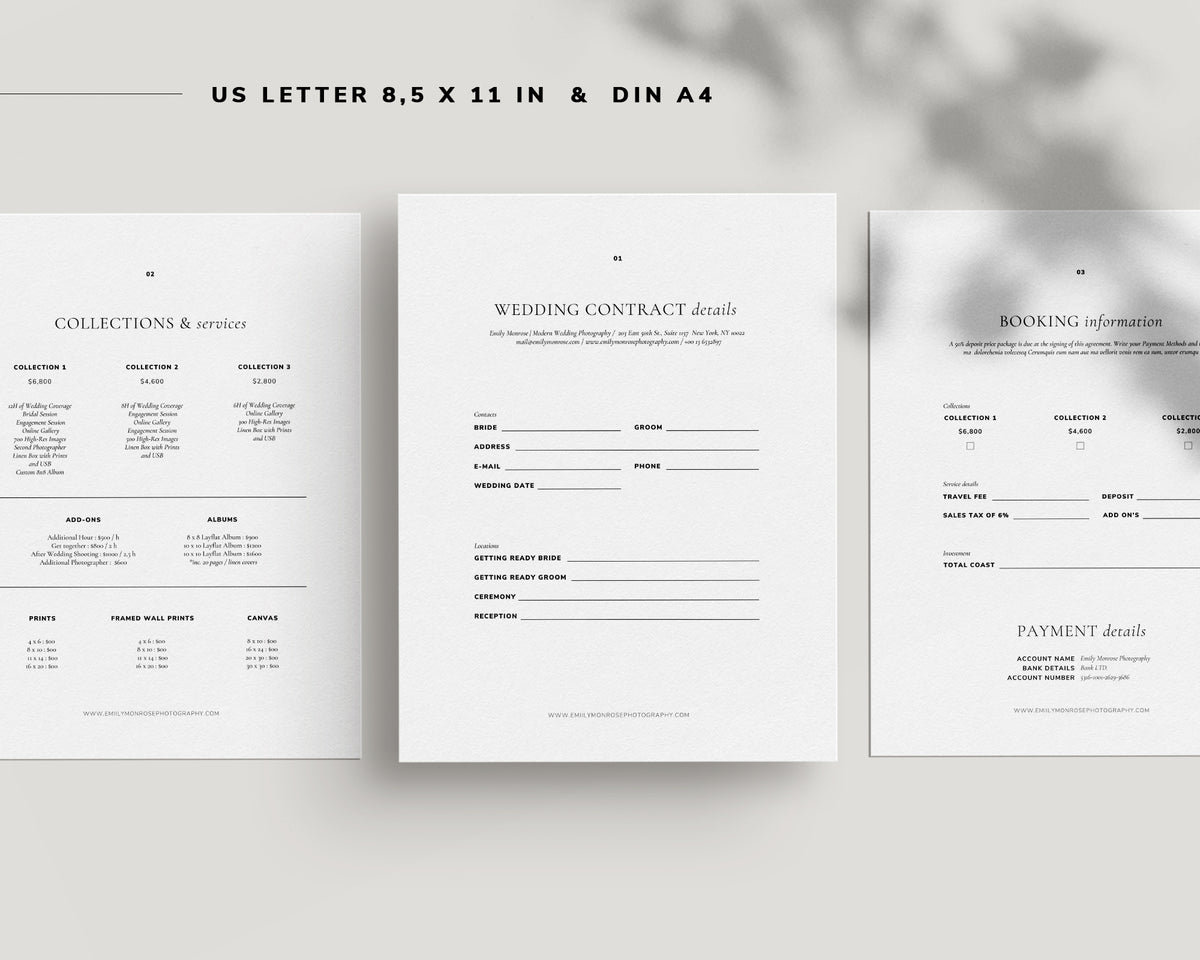 Photography client contract template for canva 