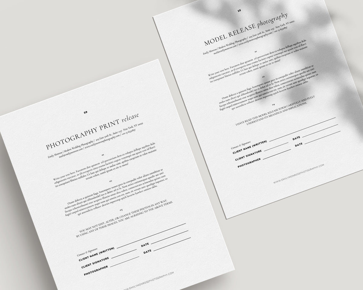 Photography client contract template for canva model and print release