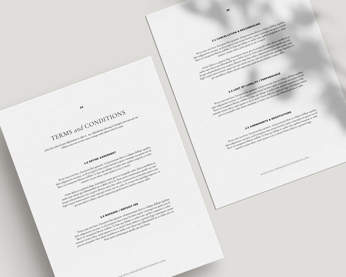 Photography client contract template for canva 