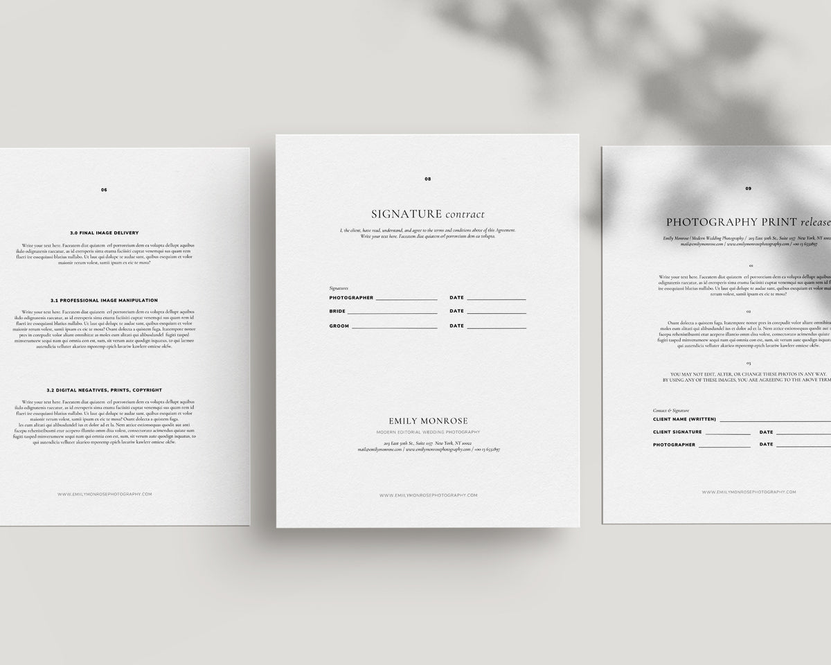 Photography client contract template for canva 