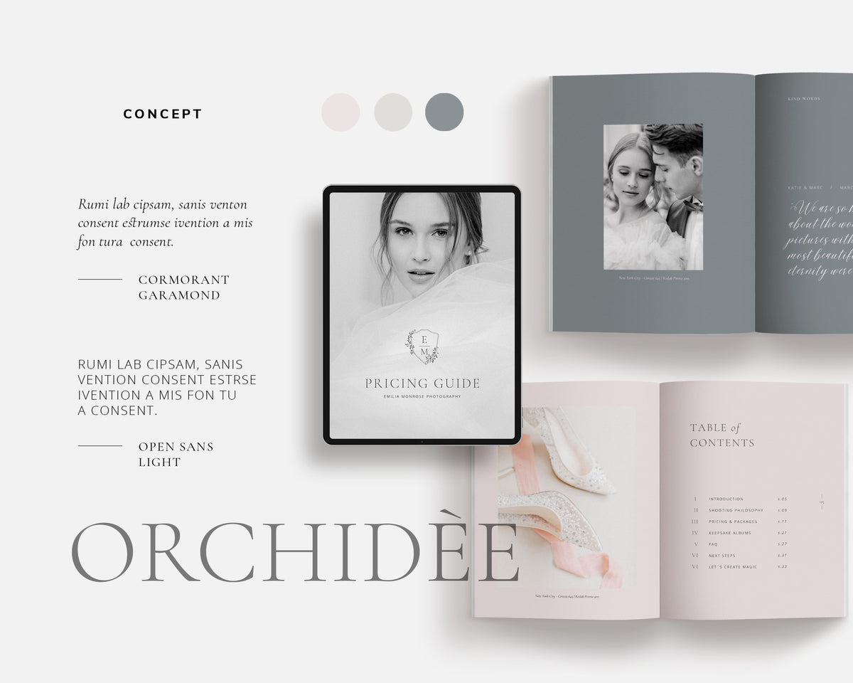 <i>canva</i><br> Pricing Guide Magazine with PREWRITTEN COPY<br> <i>orchidée</i>