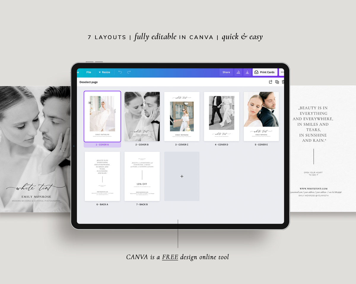 Canva Template Promo Card Flyer for wedding photographers make up artist