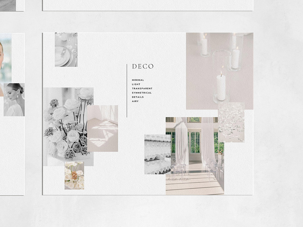 <i>canva</i><br>Concept Moodboard Template <br> for Wedding Photographers & Wedding Planners<br><i>modern romance</i>