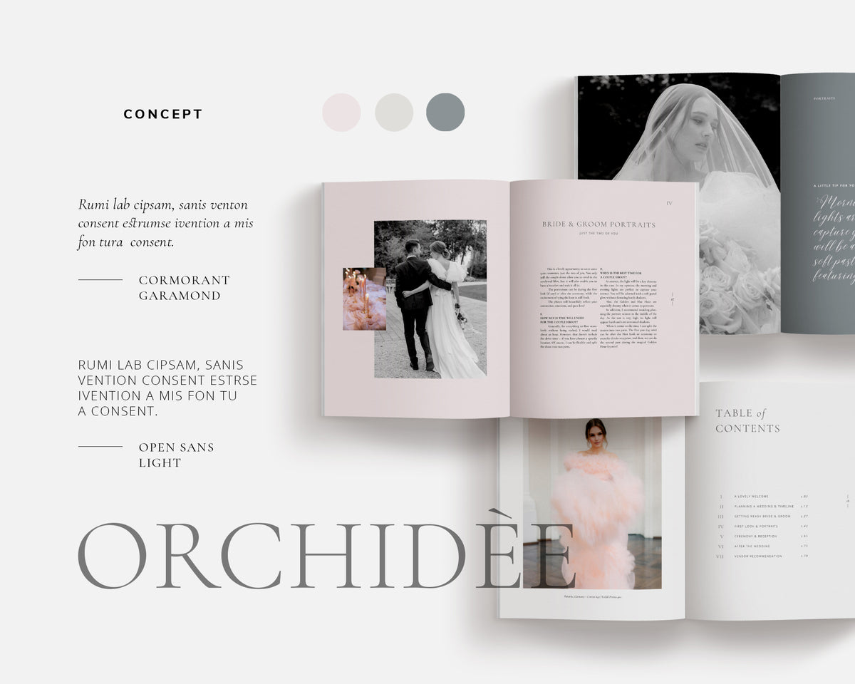 <i>canva</i><br> Wedding Guide Magazine with PREWRITTEN COPY<br> <i>orchidée</i>